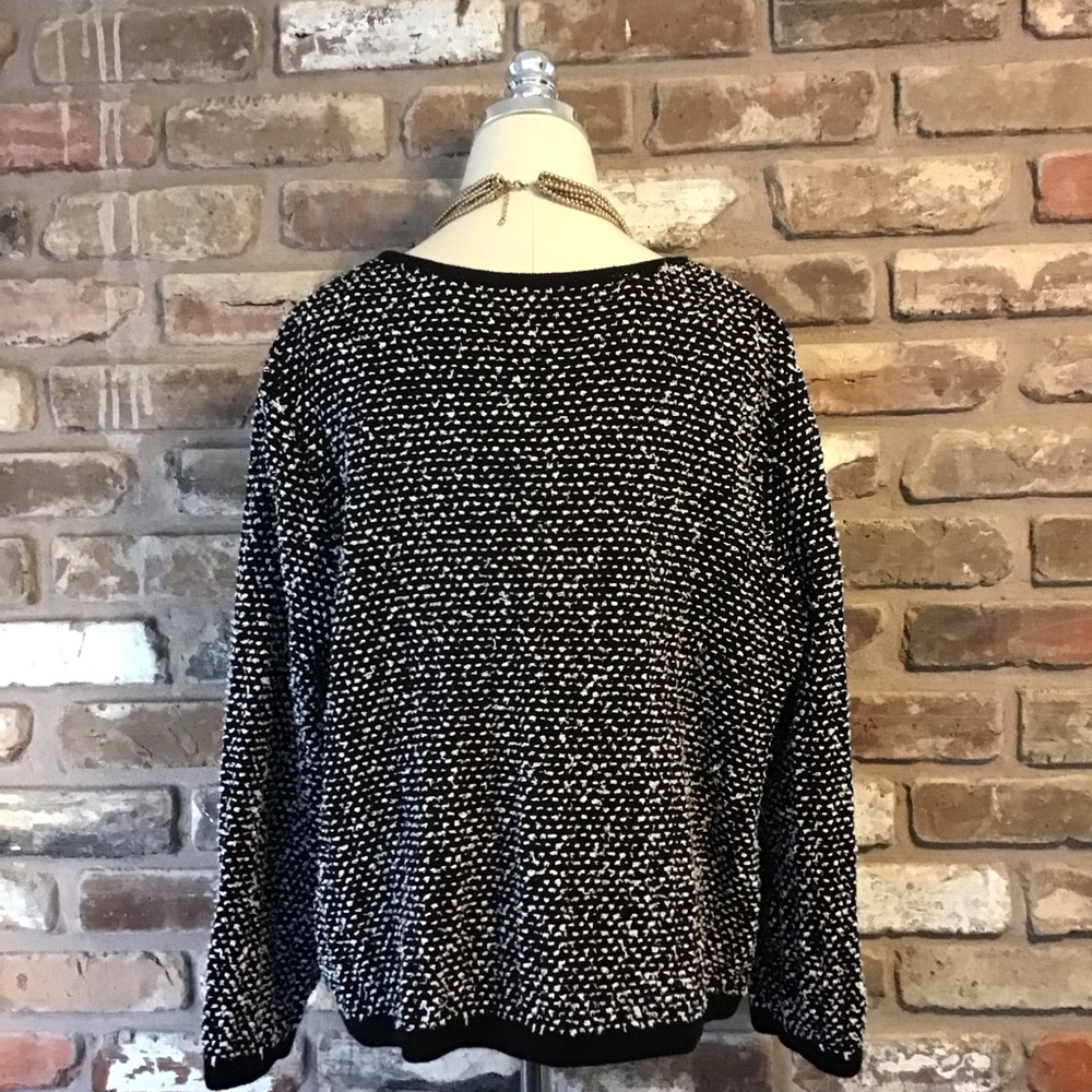KASPER Women's Chic Black & White Textured Fringe Knit Cardigan Jacket XL - Picture 5 of 8